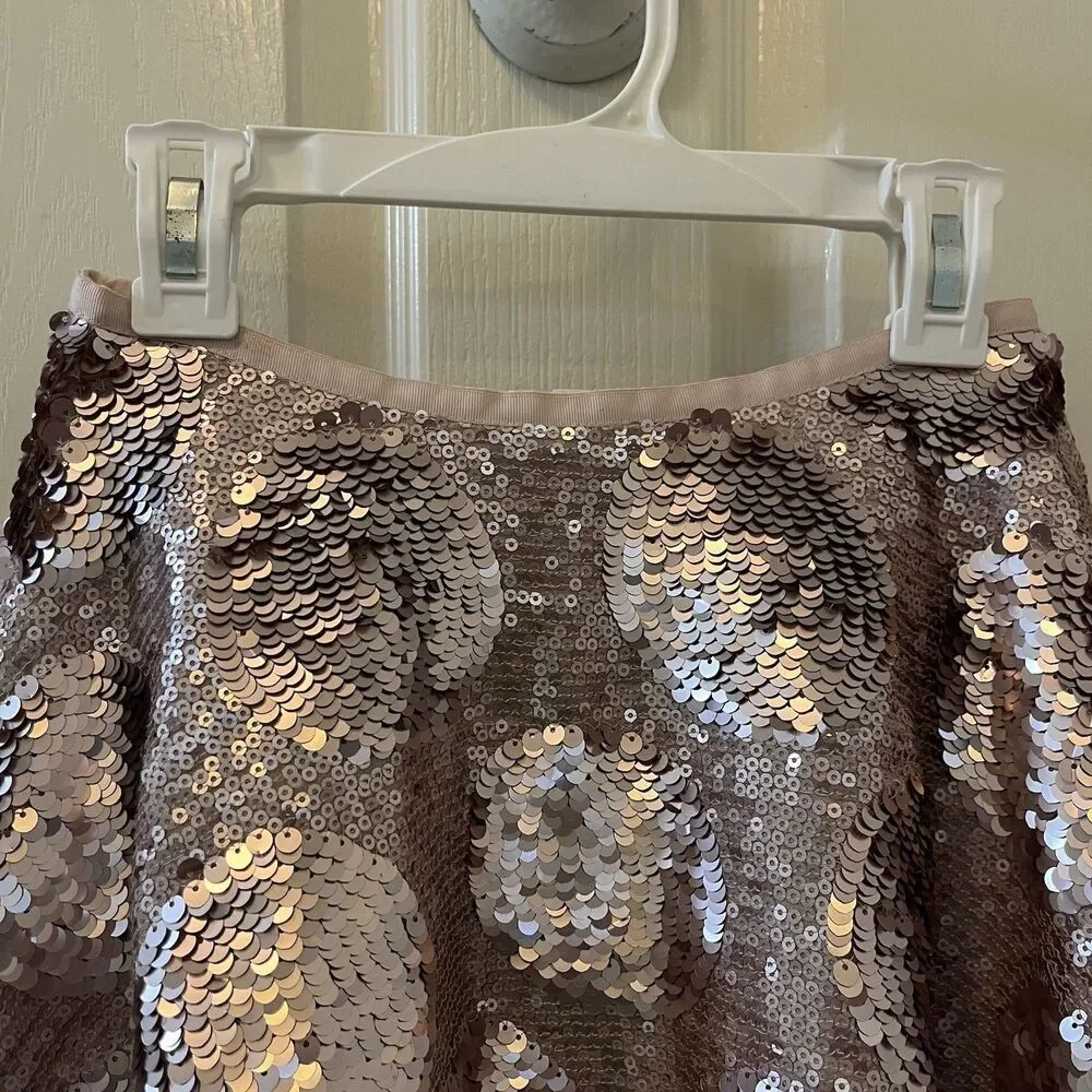 Mini Boden Sequin Polka Dot Skirt Lined Pink Champagne Girls Size 9-10